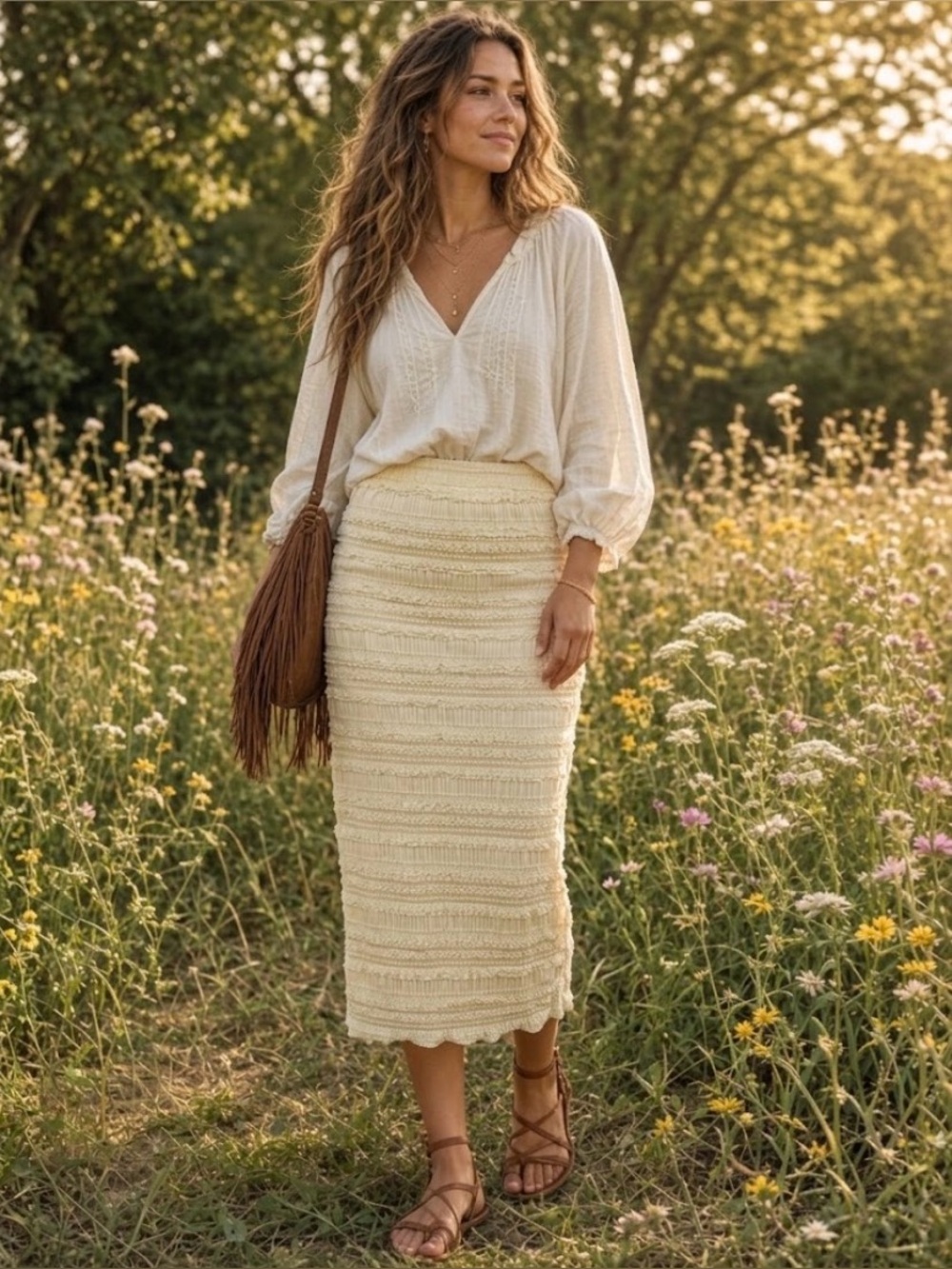 NWOT Sincerely Jules Cream Lace-Trim Pencil Skirt - Size L
